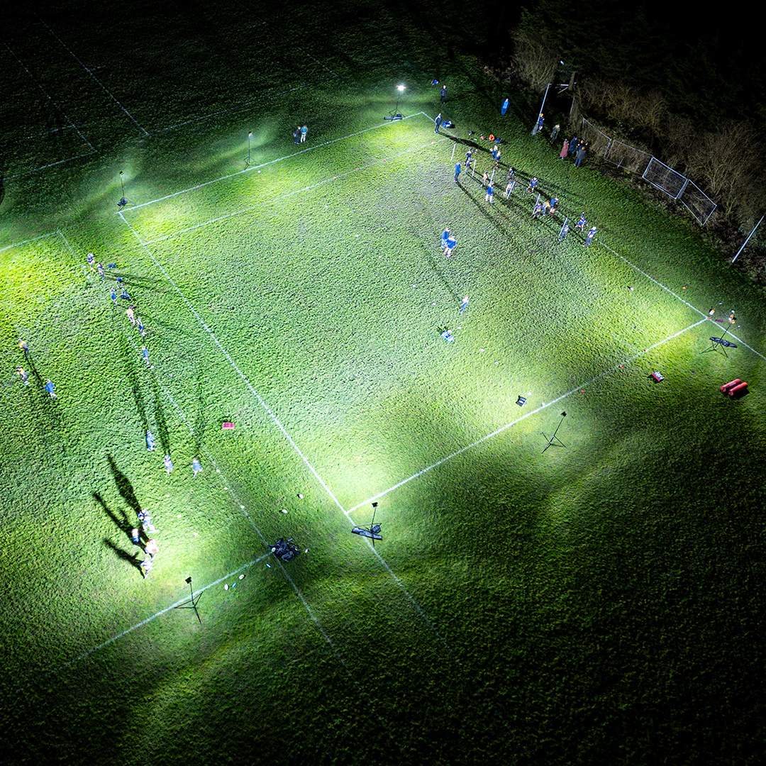 Ritelite Sports-LITE battery powered sports lights lighting up a rugby pitch