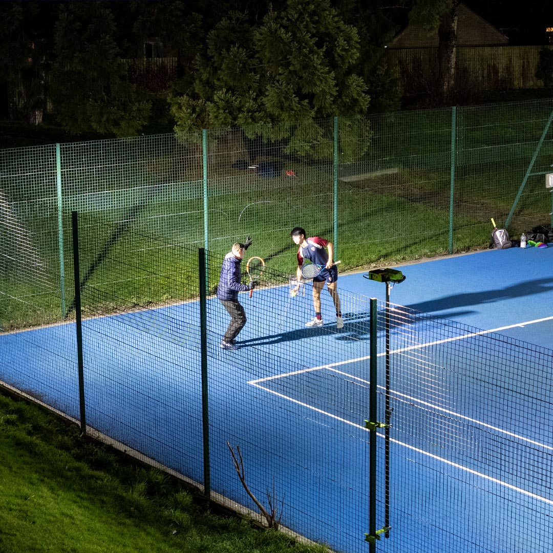 Ritelite Sports-LITE fence adapters lighting up tennis court for winter training