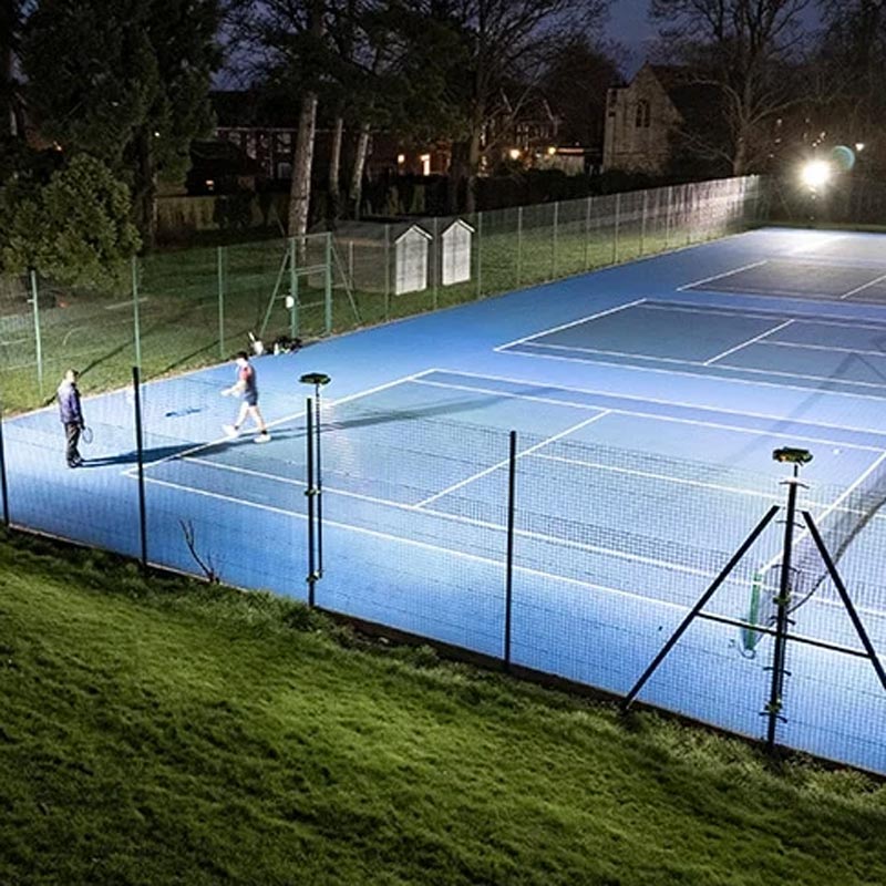 Ritelite Sports-LITE fence adapters lighting up a triple tennis court