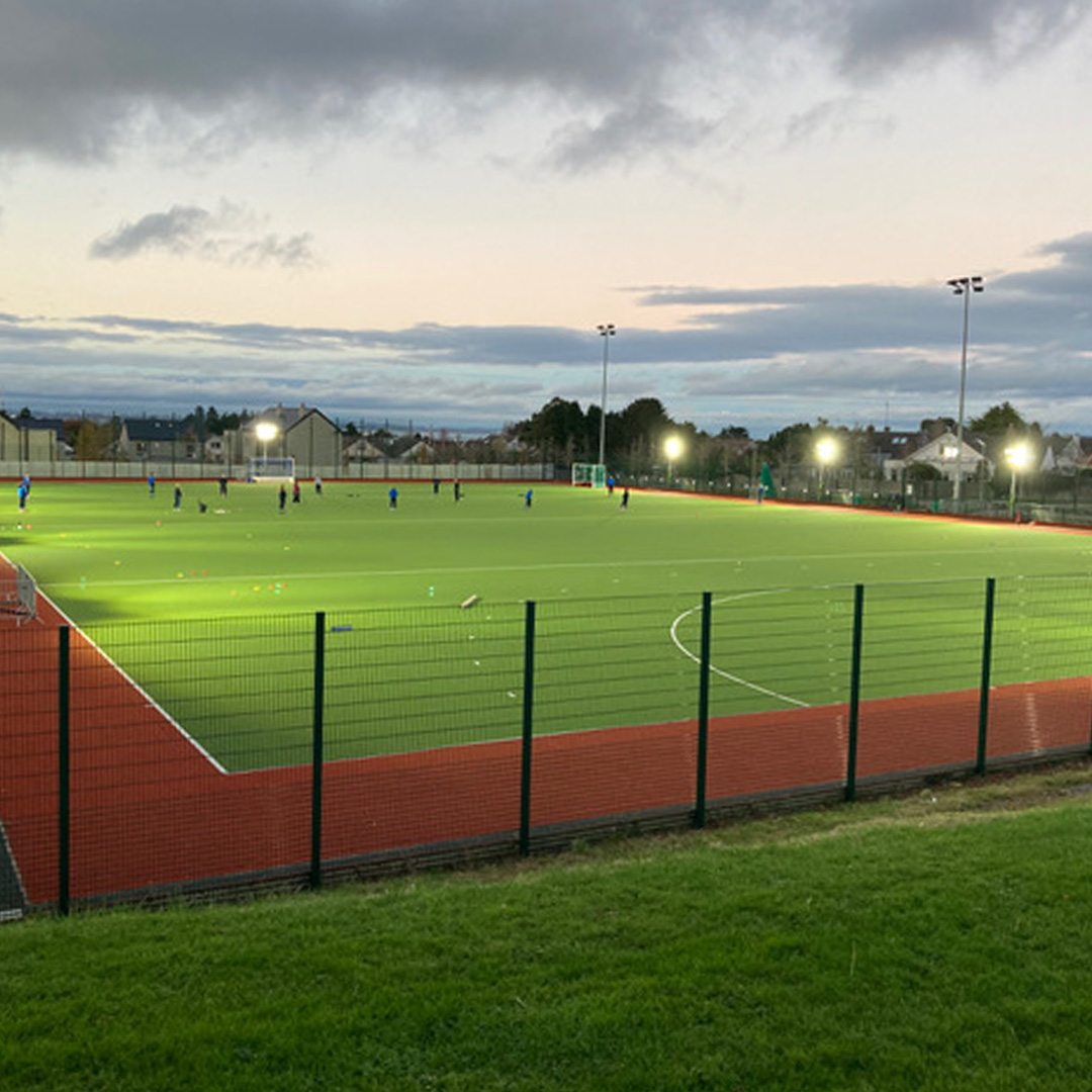 Ritelite Quad Pod K65 mobile lighting towers lighting up a multi use court for winter training