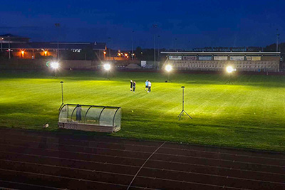 12-KIT-Sports-LITE-Football Ritelite Sports-LITE 12 kit training lights lighting up two thirds of an 11v11 football pitch for winter training