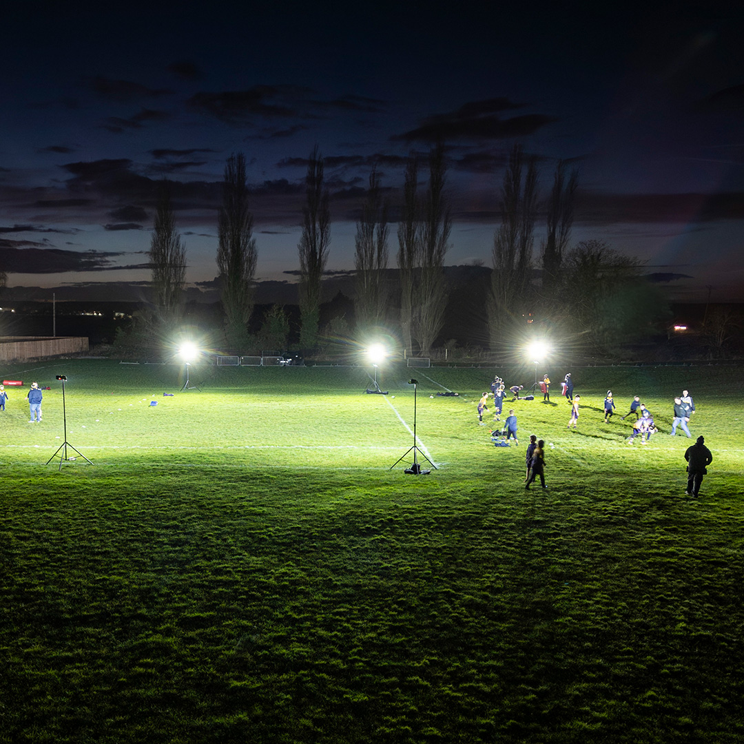 Ritelite Sports-LITE training kit lighting up a rugby pitch for winter training