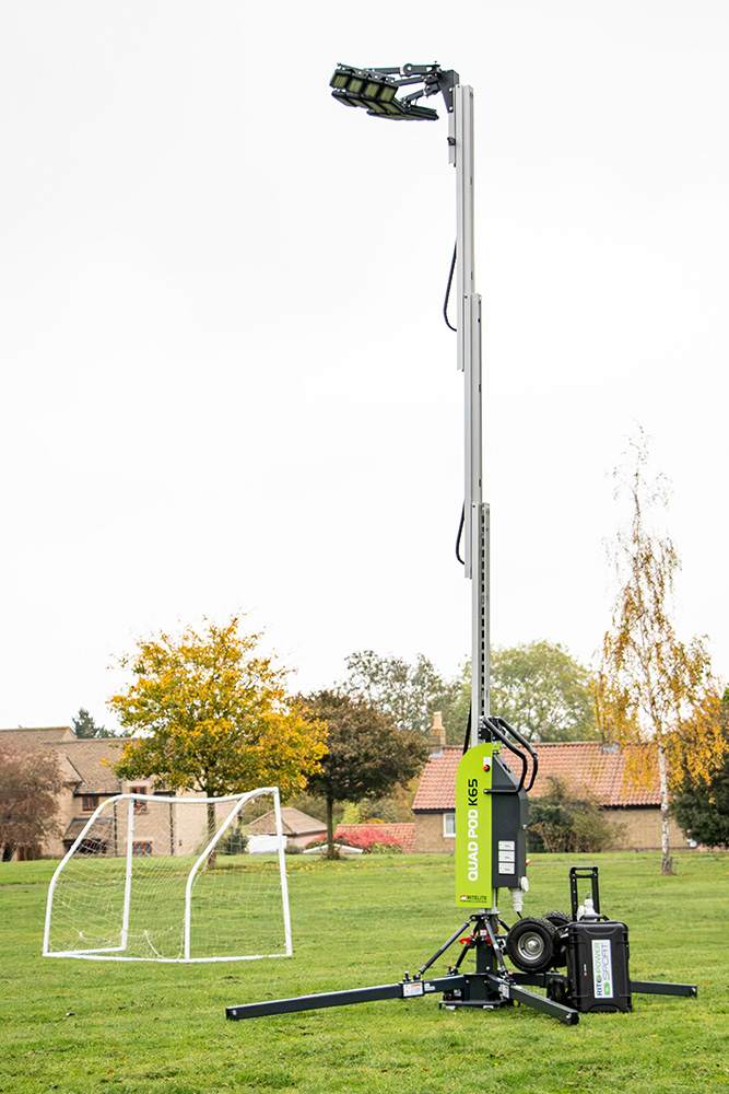 Image 41 Ritelite Quad Pod K65 mobile lighting towers lighting up a pitch for winter rugby practice