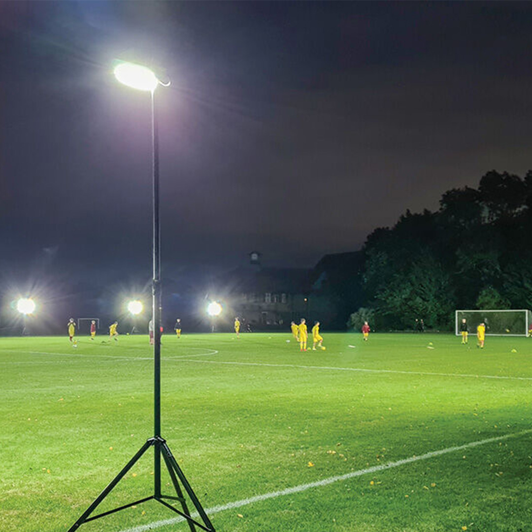 Ritelite Sports-LITE battery powered portable sports lights lighting up multiple netball courts for winter practice