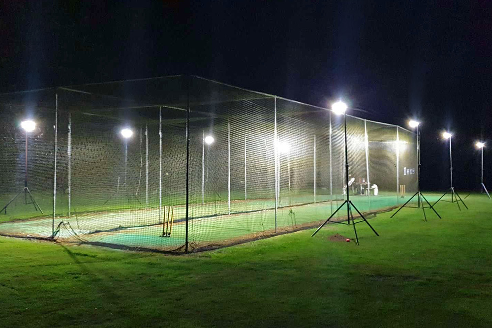 Ritelite Quad Pod K65 mobile lighting towers lighting up a pitch for evening outdoor winter rugby practice