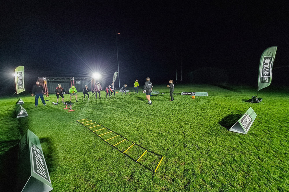 Ritelite Quad Pod K65 mobile lighting towers lighting up a pitch for evening outdoor winter rugby practice