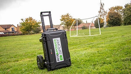 Ritelite Quad Pod K65 mobile lighting towers lighting up a pitch for winter rugby practice