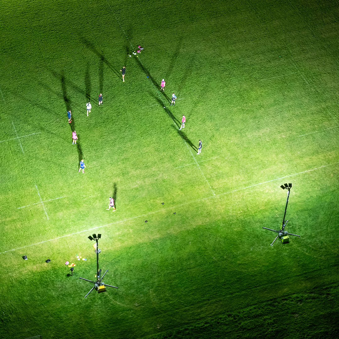 Ritelite Quad Pod K65 mobile lighting towers lighting up a pitch for winter rugby practice