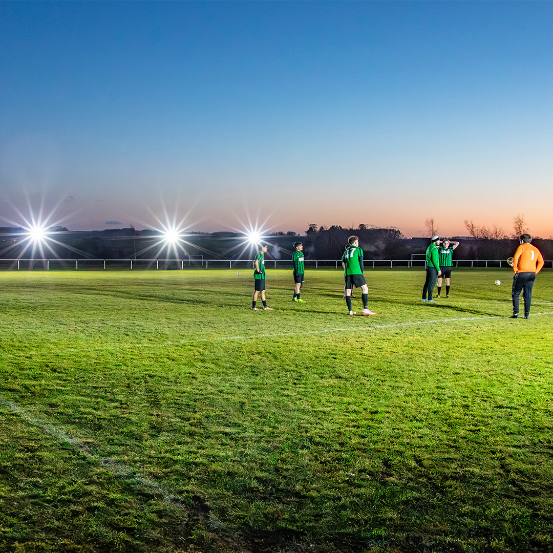 Ritelite Sports-LITEs battery powered portable floodlights light up dark rugby pitch for winter training